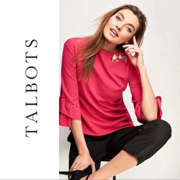 Talbots Plus Size Talbots 3/4  Ruffle Sleeve Tunic Hot Pink Size 2X - Picture 2 of 8